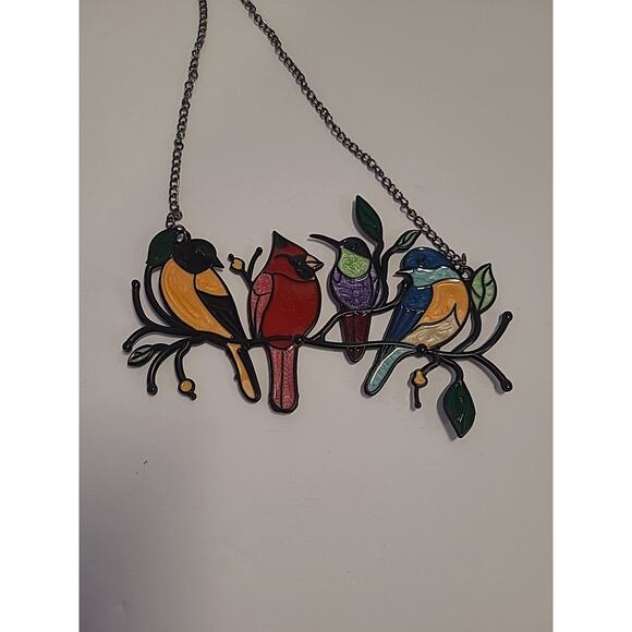 Multicolor Acrylic Bird Painted Ornament Window Panel Hanging Light Decoration - Picture 5 of 7